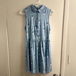 H&M Open Back Floral Sleeveless Blue Dress